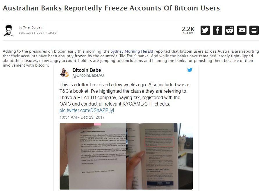 australian banks reportedly freeze accounts of bitcoin users